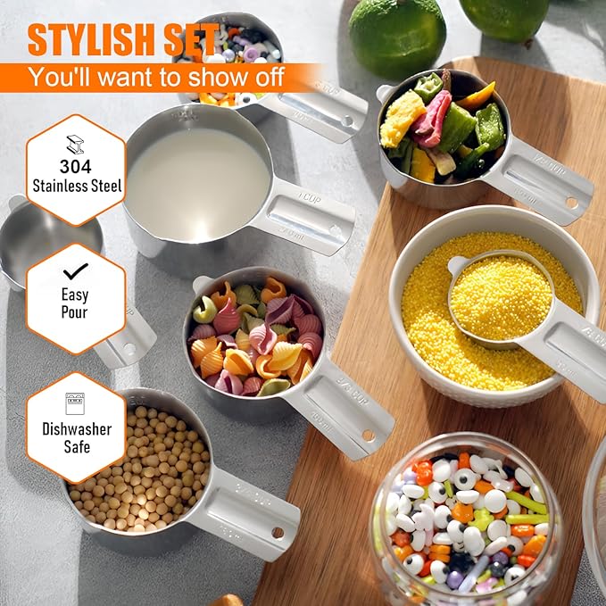 Measuring Cups and Spoons Set, Stainless Steel Stackable Nesting Heavy Duty Measuring Cups,Perfect for Dry and Liquid Ingredients,Nesting Measuring Cups for Baking & Cooking (Standard Edition Set)