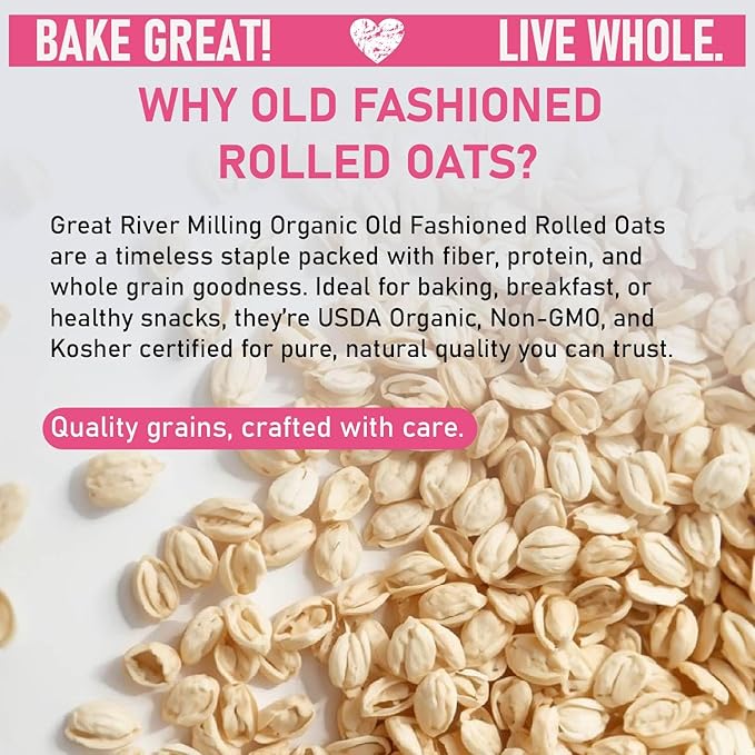 Great River Milling Organic Old Fashioned Rolled Oats | Gluten Free Whole Grain, USDA Organic, Non-GMO, Kosher | Hearty Texture for Oatmeal, Granola, Cookies, Baking & Meal Prep | 5 Lb