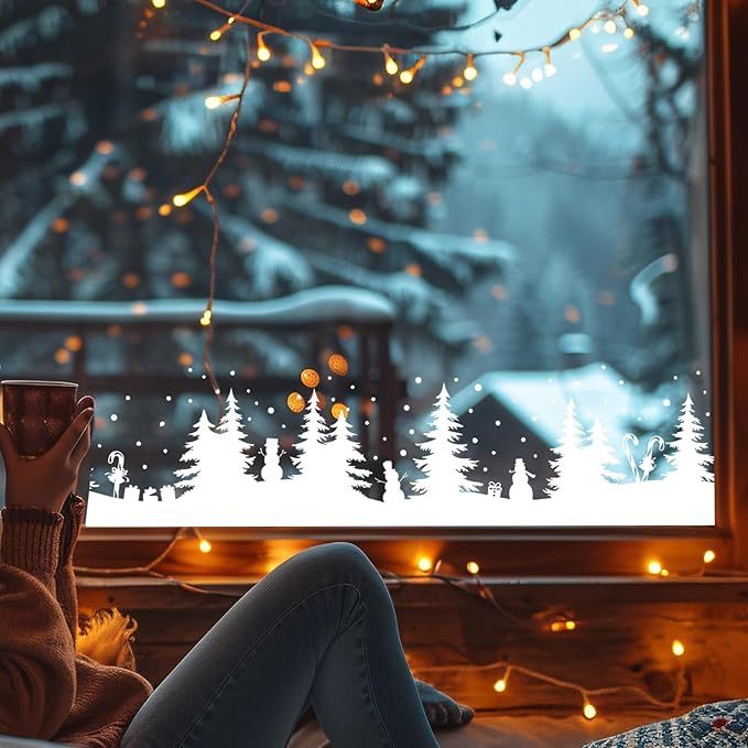 Christmas Stencils for Window Glass Large Christmas Stencil for Crafts Reusable 53.1” Winter Forest House Village Holiday Drawing Templates for Painting on Window Glass Doormat Wood Sign