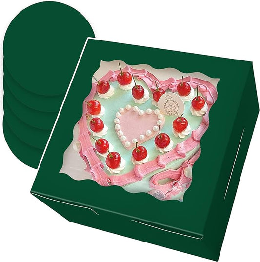 Bakepacker Deep Green 8x8x5 Inches 36pcs Cake Boxes with Window 18-Packs Deep Green Cake Boxes 8 Inch Bakery Boxes (18 Cake Boxes +18 Cake Boards Included)