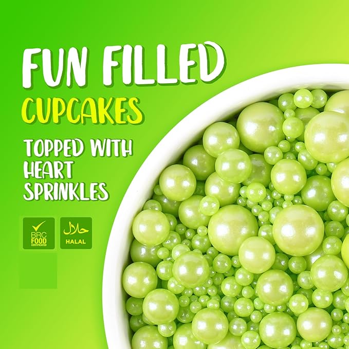 Green Sprinkles for Cake Decorating Easter Sprinkles for Cookie, Edible Sugar Pearls Mixing Sizes for Cupcake Topper, Cookies, Ice Cream Toppings for Easter Party Celebrations 3.5 Ounces