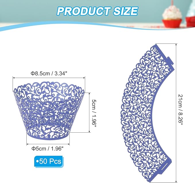 PATIKIL Cupcake Wrappers Paper, 50 Pack Baking Cups Standard Vine Decoration for Anniversary Birthday Weddings and Parties, Navy Blue