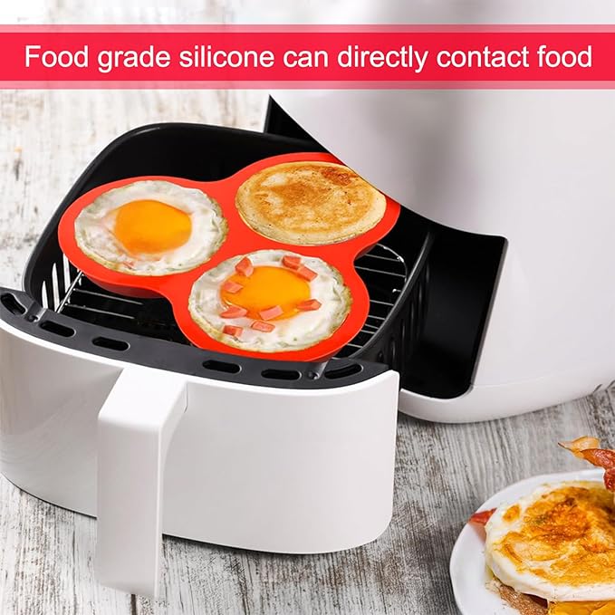 1 Pcs Air Fryer Egg Mold,4 Inch Jumbo Round Muffin Top Pans,For Breakfast Sandwiches,Egg Bites,Pancake,Jumbo Muffin Tops Reusable(Red)