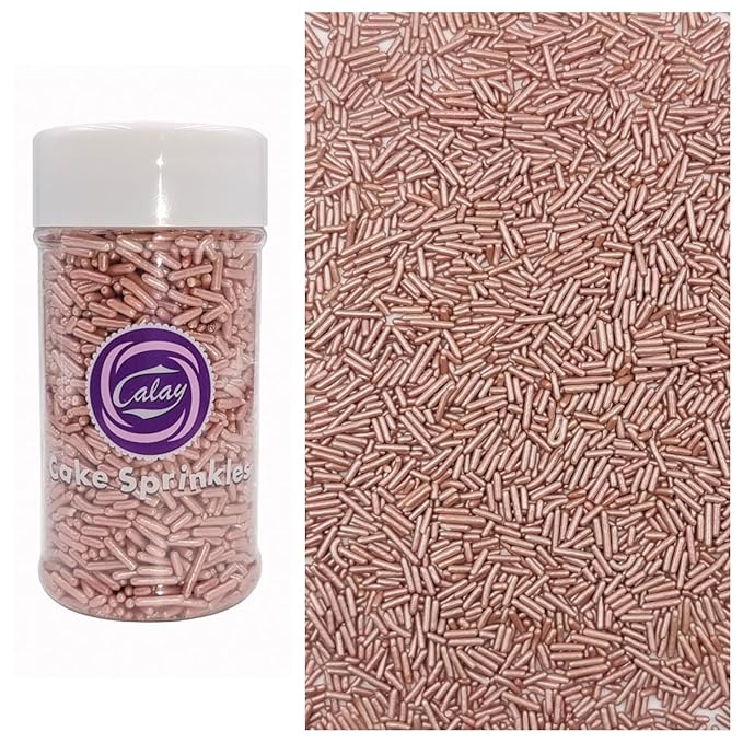 Sentovac Edible Rose Gold Jimmies Sprinkles for Cake Decorating | Cupcake and Ice Cream Toppers Cake Decorations | Soft Jimmies Sprinkles for Baking | 1 Bottle 2.75oz Cookie Decorating Celebrations Wedding Shower Party Chirstmas Supplies