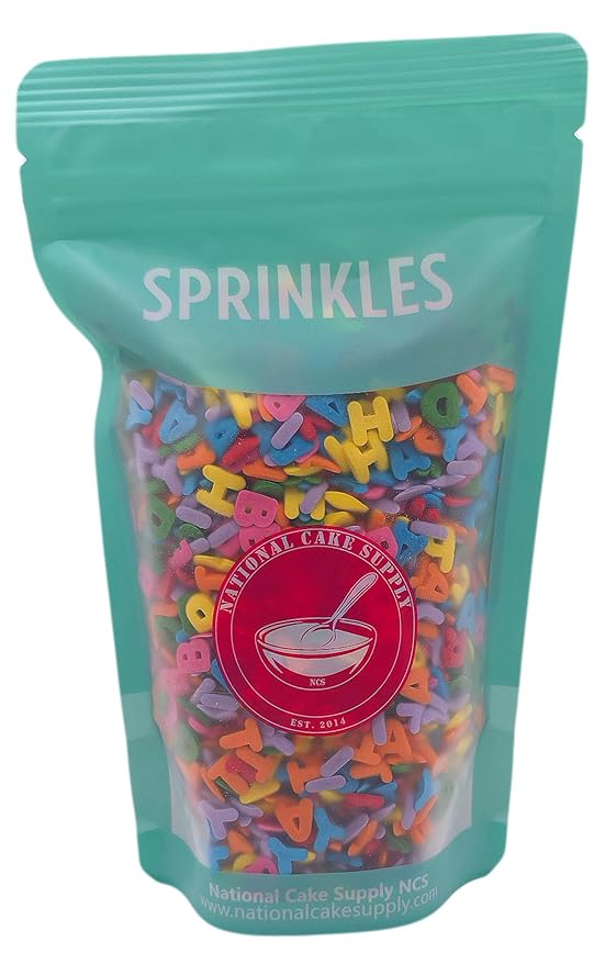 NCS Red, Orange, Yellow, Green, Blue, Purple, and Pink Letter Alphabet Edible Sprinkles, 8 ounces