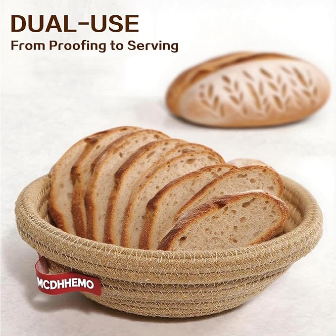 mcdhhemoCotton Rope Banneton Bread Proofing Basket Set, 2 Round Bread Baskets with Liner and Lid, Suitable for Artisan Bread Baking and Sourdough Bread Baking Supplies