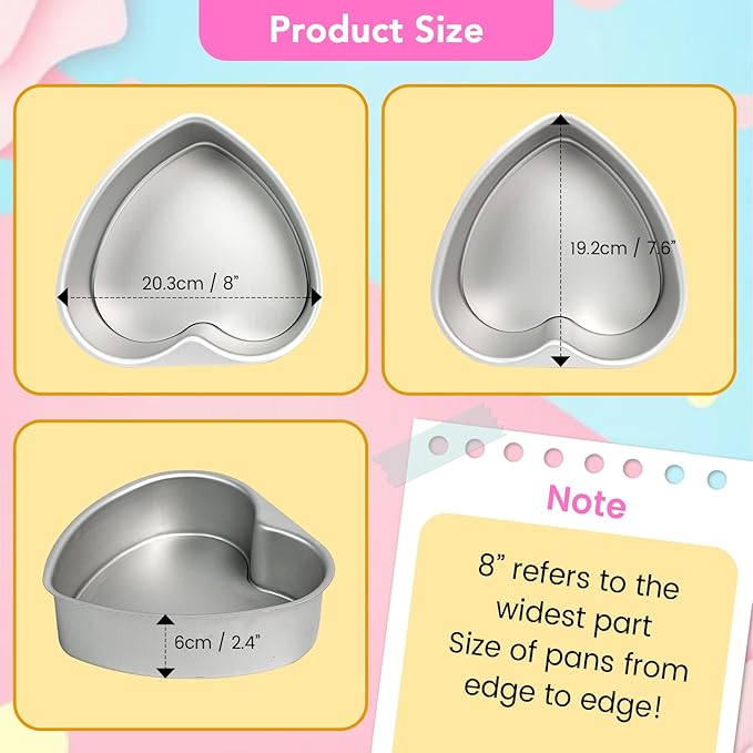 3 Pack 8 Inch Heart Shaped Cake Pans, Durable Anodized Aluminum Heart Cake Pans, Ideal for DIY, Birthdays & Weddings, Baking Pans Chiffon Cake Mold for Oven Baking(8" Removable Bottom)