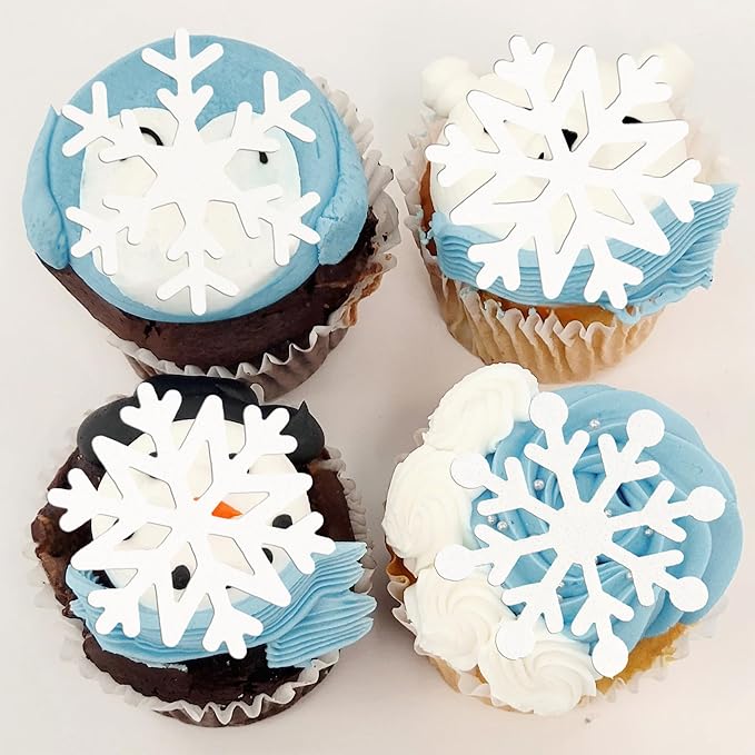 Gyufise 60Pcs Edible Snowflake Cupcake Toppers Winter Cupcake Picks Water Paper Winter Frozen Cake Decorations for Snowflake Theme Baby Shower Kids Birthday Party Supplies White