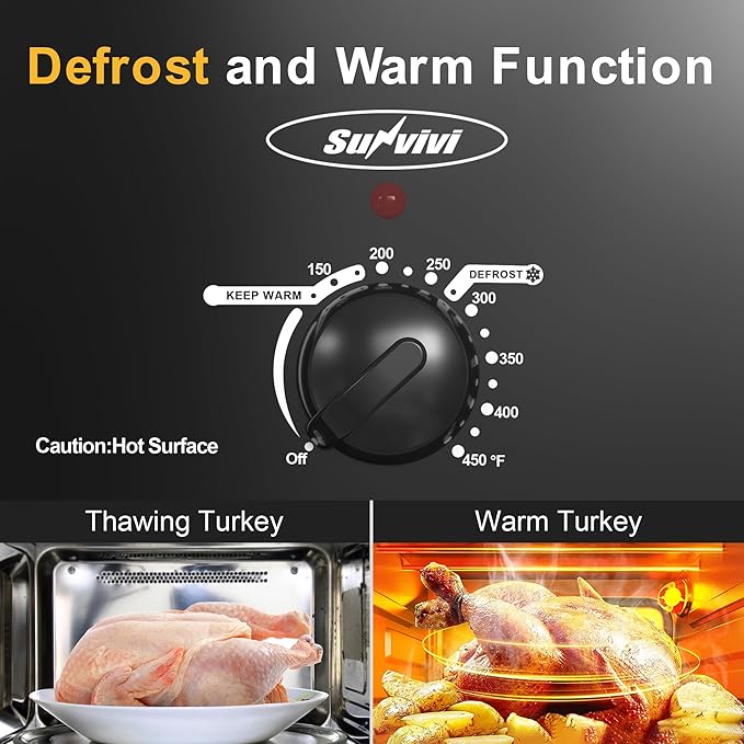 Sunvivi 8-Quart Roaster Oven with Self-Basting Lid, Electric Turkey Roaster Oven with Removable Pan and Rack, Stainless Steel, Black