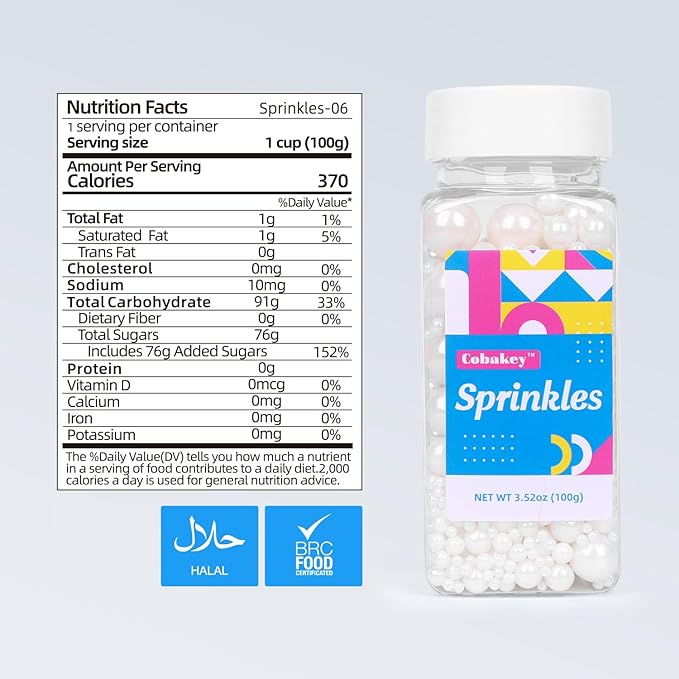 White Pearls Sprinkles for Cake Decorating 3.5 Ounces, Edible Sugar Candy Cupcake Topper, Cookies, Ice Cream Toppings Cake Decorations for Wedding Party Anniversary