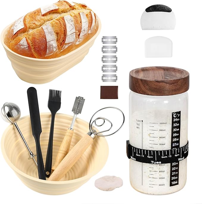 Sourdough Kit, 40oz Sourdough Starter Kit, 2 Silicone Banneton 9 Bread Proofing Baskets,Complete Sourdough Bread Baking Supplies for Beginners,sourdough bread baking supplies