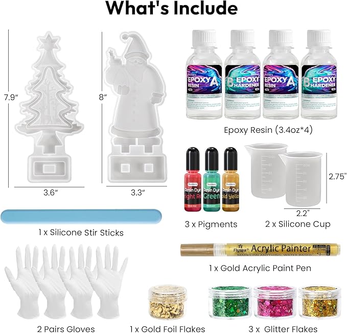 Resiners Christmas Resin Silicone Molds Set,3D Santa,Claus Snowman Christmas Tree DIY Decoration Mold,All-in-One Kit Perfect for Home & Office Desktop Ornaments,Handcrafted Art Displays
