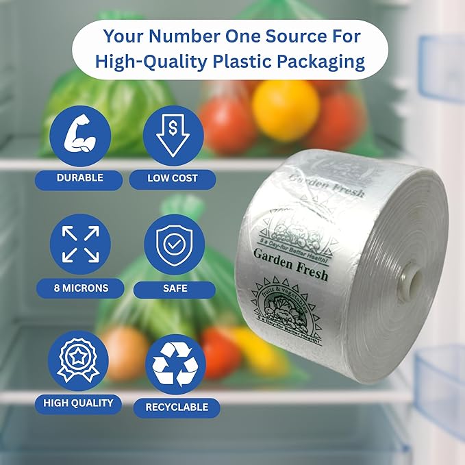 Clear Produce Bags Roll - 750 Bags - 15"x20" – (1 Roll, 8 Microns) – for Grocery, Small Business, Reusable Produce Use, Food & Storage Needs, Garden Fresh, Narrow Profile, Kitchen Use