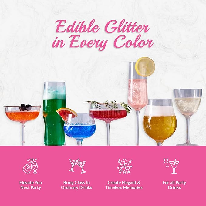 Glitter Faced Blue Edible Glitter For Drinks With 0-Calories, No Taste or Texture | 30ml Food-Grade, 30 Drinks, Luster Dust | Ideal for Beverages, Galentine’s, Parties & Events | Made in USA