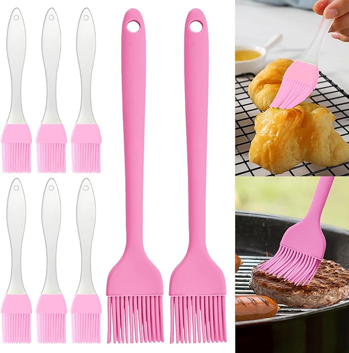 8 pieces basting brush for grilling,pastry brush,bbq basting brush,basting brush,rubber brush for cooking,basting brush for cooking,silicone bbq brush,barbecue sauce brush (pink)