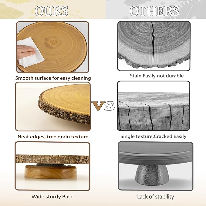 12" Cake Stand Rotating,Round Cake Holder with Cake Cutting Set,Wooden Cake Plate Display Stand for Party/Wedding/Birthday/Cupcake Decorating Supplies