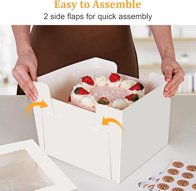 15 PCS Cake Boxes 12 Inch, 12x12x10 Tall Cake Box, 12 Inch Cake Box with Window, White Bakery Boxes, Large Baking Boxes, Cajas Para Pasteles, 12x12 Cake Boxes for Birthday, Wedding, Party, Business