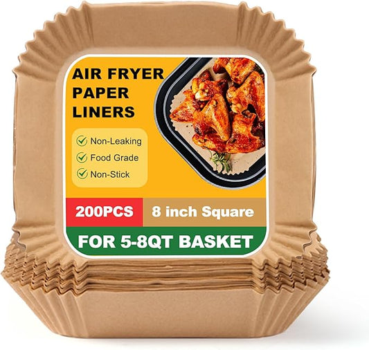 200Pcs 8” air fryer liners disposable parchment liners square, Non-Stick Air Fryer Liners Parchment Paper for Microwave