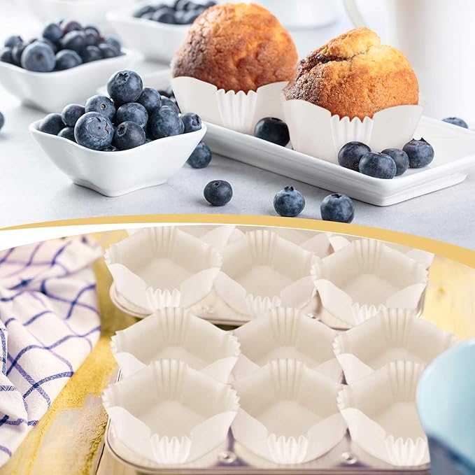 Tanlade 350 Pcs Square Mini Cupcake Liners Disposable Brownie Baking Pan Liners Paper Baking Cup for Cup and Cupcakes Party Supplies for Weddings Birthdays Bridal(White)