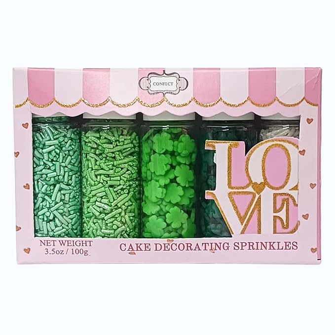 Confect St. Patricks Green & White Vermicelli Sprinkles Mix | Edible Sprinkles for Baking & Cake Decorative | Cookie Sprinkles | Edible Sprinkles mix pack of 5 | Soy-Free, Dairy-Free, Palm Oil-Free - 5 Oz