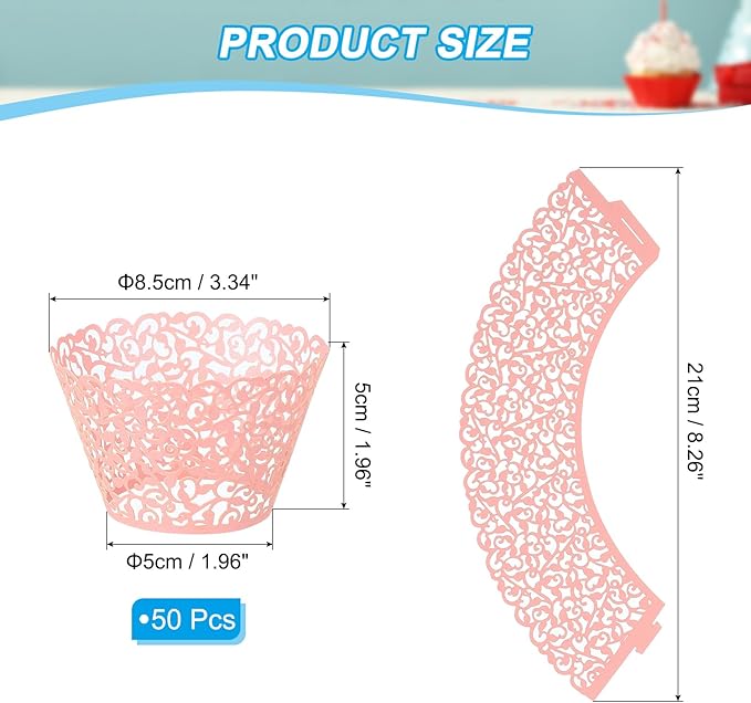 PATIKIL Cupcake Wrappers Paper, 50 Pack Baking Cups Standard Vine Decoration for Anniversary Birthday Weddings and Parties, Pink