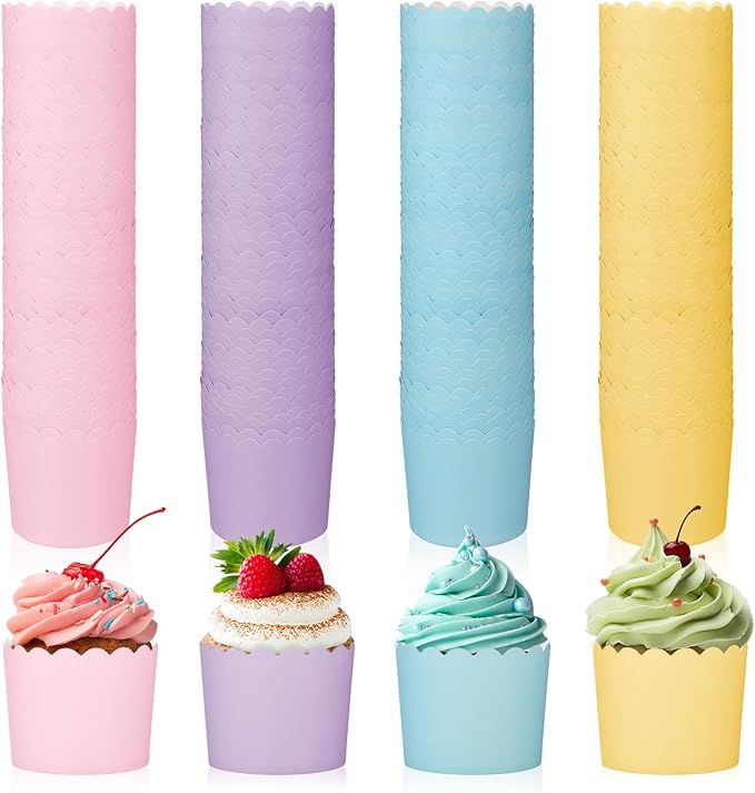 200 Pieces 5.5 oz Pastel Baking Cups Cupcake Wrappers for Muffins Colorful Baking Cups for Desserts Baby Showers Birthday Party Celebrations