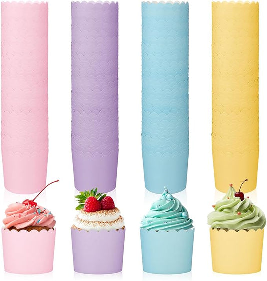 200 Pieces 5.5 oz Pastel Baking Cups Cupcake Wrappers for Muffins Colorful Baking Cups for Desserts Baby Showers Birthday Party Celebrations