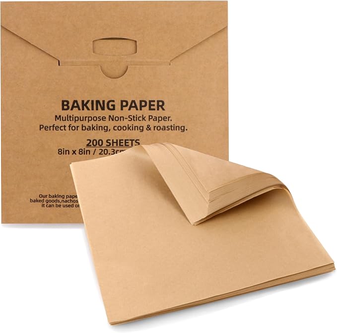 200 Pcs Parchment Paper Baking Sheets, 8"x8" Precut Non-Stick Baking Parchment Paper Sheets Bun Sheet Pan Liners.Baking Grilling Air Fryer Steaming Bread Cup Cake Cookie (Brown-8"x8")