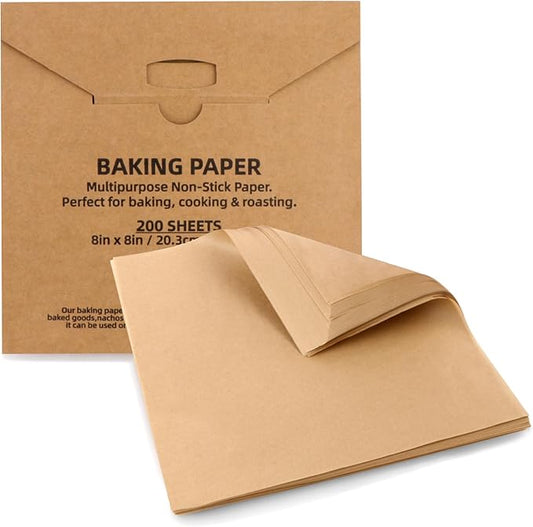 200 Pcs Parchment Paper Baking Sheets, 8"x8" Precut Non-Stick Baking Parchment Paper Sheets Bun Sheet Pan Liners.Baking Grilling Air Fryer Steaming Bread Cup Cake Cookie (Brown-8"x8")
