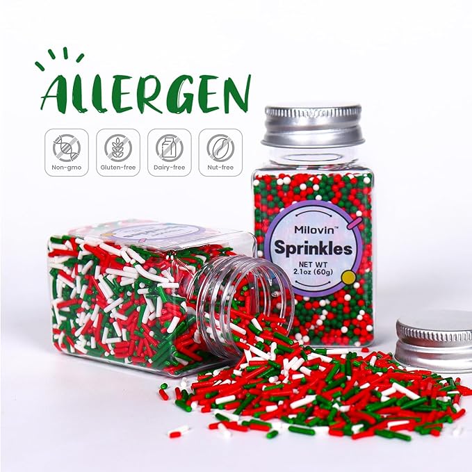 Edible Christmas Sprinkles for Baking, Christmas Jimmies Sprinkle, Nonpareils Sprinkle, Red and Green Sprinkles for Cookies, Cupcakes, Strawberries, Chocolate, and Ice Cream(120g/4.23oz)