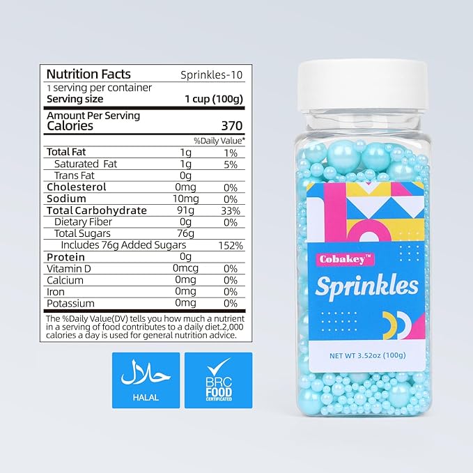 Blue Sprinkles for Cake Decorating 3.5 Ounces, Edible Sugar Pearls Mixing Sizes for Cupcake Topper, Cookies, Ice Cream Toppings Cake Decorations for Party Celebrations
