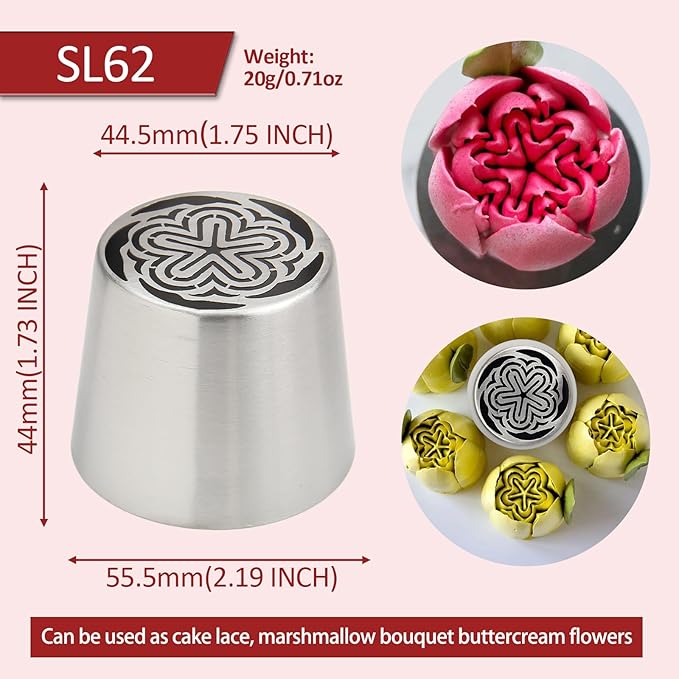 Extra Large Russian Piping Tips for Marshmallows Stainless Steel Flower Frosting Nozzles many styles Cake Decorating Baking tool for Buttercream, Cupcakes Cookies(SL62)