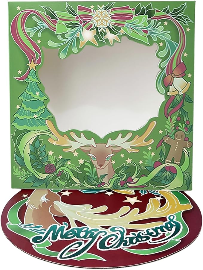 Bakepacker Christmas Cake Boxes with Window Green Deer 10"x10"x5" Bakery Boxes for Xmas Holiday Winter Party Supply 36pcs (18 cake boxes +18 Cake Boards Included)