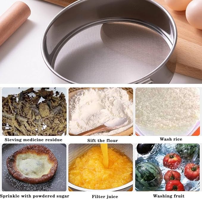 Flour Sifter Stainless Steel Fine Mesh Strainers 11.8 Inch 60 Mesh Round Flour Sieve for Baking Cake Bread