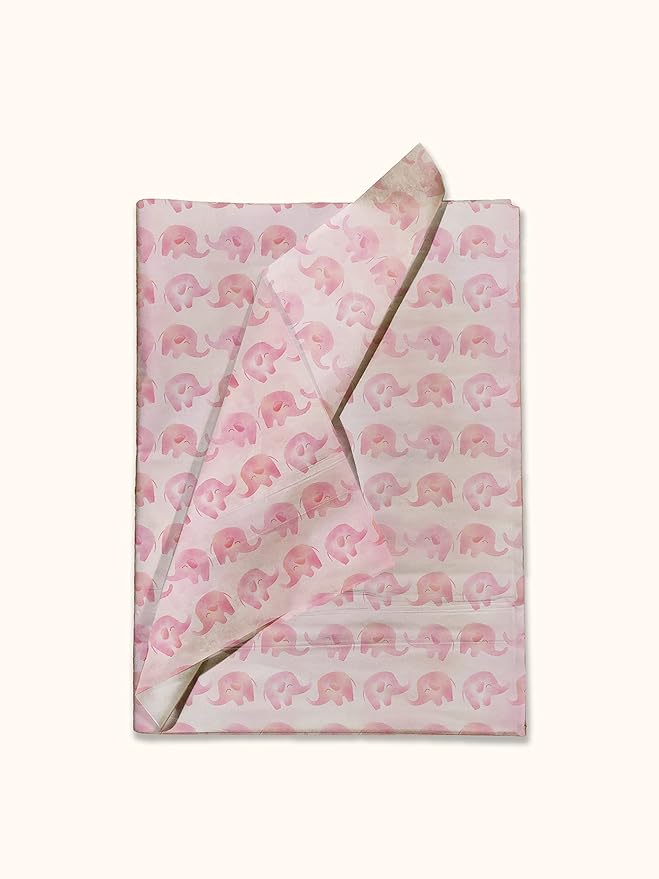 Pink Elephant Printed Tissue Paper for Gift Bags or Boxes and Wrapping - Baby Shower Bulk Decorative Art Tissue Paper for Packaging and Gifting | 24 Sheets 20" x 30"