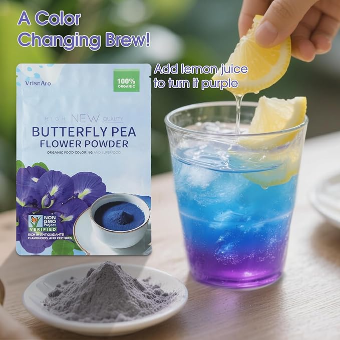 Organic Butterfly Pea Flower Powder - 1.76oz | Natural Blue & Purple Food Coloring | Great for Drinks, Baking & Smoothies | Rich in Antioxidants | Caffeine-Free | Vegan & Gluten-Free