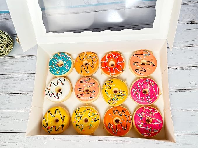 8-PACK Pink Pastry Bakery Box 14x10x3inch,Large Donuts,Muffins,Cookies Boxes with PVC Window - Auto-Pop up Paper Box Nature Cardboard Take Out Container,Pack of 8