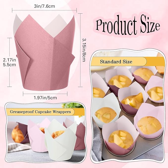 Havawish 500 Pcs Standard Size Gradient Pink Tulip Cupcake Liners, Party Baking Liners Greaseproof Cupcake Wrappers Muffin Liner Baking Cups for Wedding Birthday Baby Shower Holiday Party
