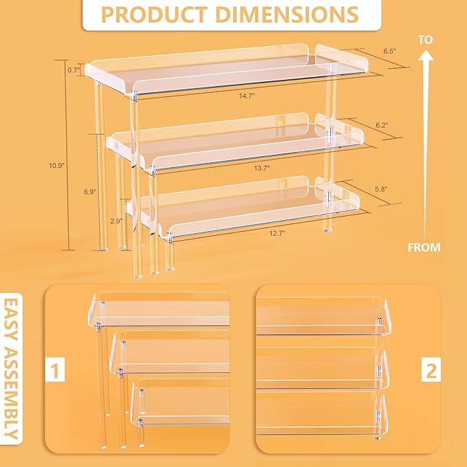 3 Tier Cupcake Stand, Acrylic Dessert Table Display Set with LED Light Premium Holder Dessert Serving Tray for Birthday Candy Bar Décor Weddings, Parties Events (Yellow Light)