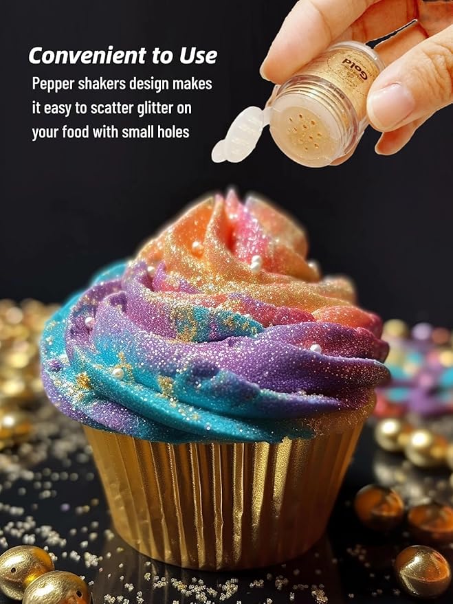 Edible Glitter for Drinks Cakes Decoration Chrismas Set - Food Grade Shimmer Luster Glitter Dust Edible Glimmer Powder for Strawberries, Sprinkle on Sparkle, Chocolate, Cookie, Cupcake, Cocktail, Vegan