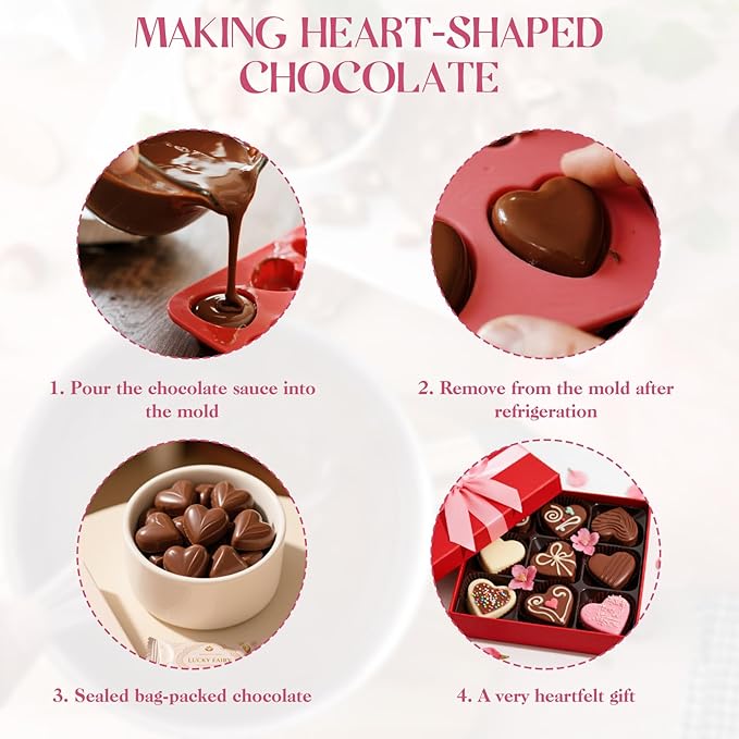 3Pcs Heart Molds Silicone, Premium Heart Silicone Mold for Baking, Chocolate, Non-stick Silicone Heart Mold for Cakes Candies Soap
