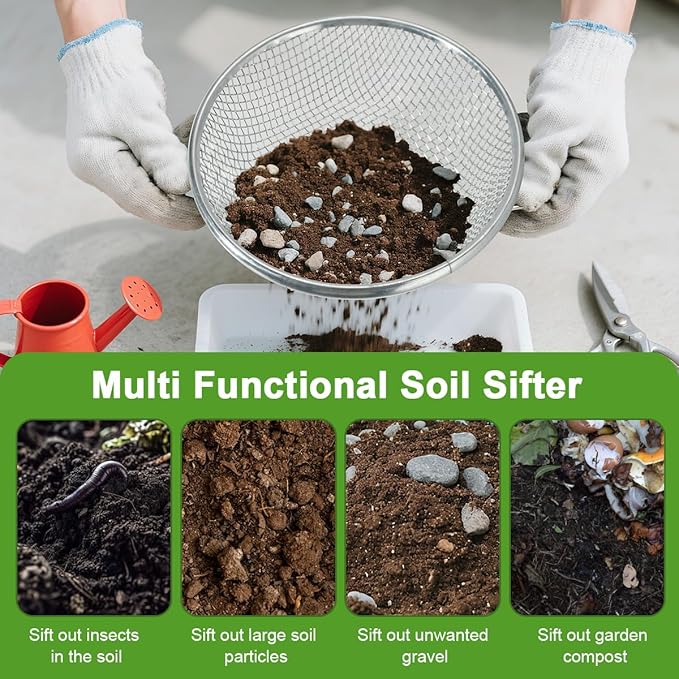 Soil Sifter Sieve Galvanized Screen for Compost, Dirt, Rocks, Garden, Soil Sieve Fits 5 Gallon Bucket, Composting Sifting Tool, 3/8in