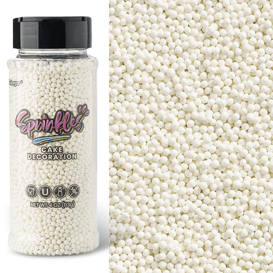 White Nonpareils Sprinkles, Sujoygar 4oz Edible Cake Sprinkles for Ice Cream Toppings Cupcake Chocolate Decoration, Wedding Party Cookies Baking Dessert Food Supplies