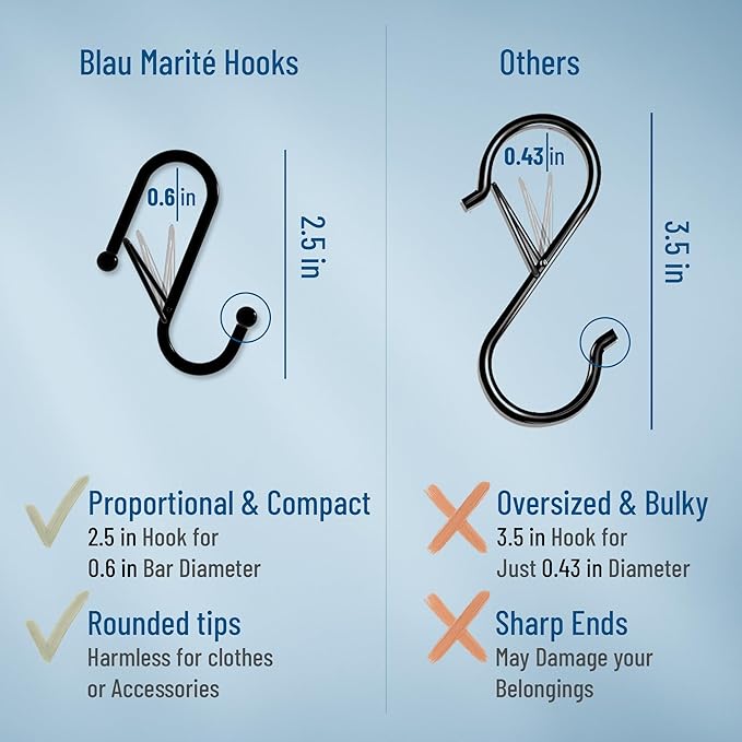 10-Pack Metal S Hooks for Hanging – Heavy-Duty S-Shaped Hooks with Safety Buckle – Fits Bars up to 0.6 in – Anti-Drop Hooks for Kitchen, Pot Racks & Towel Bars – White (Small)