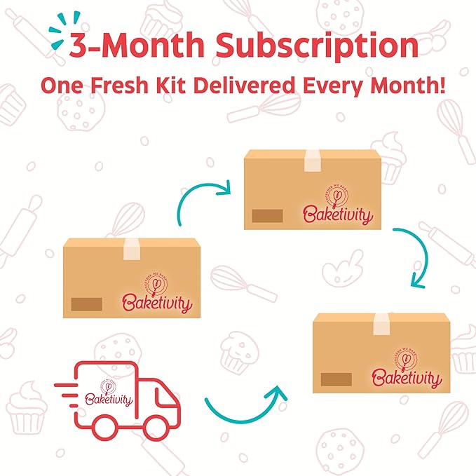 Baketivity 3-Month Baking Subscription Kit for Kids – Pre-Measured Ingredients, Step-by-Step Recipes, Bake-Along Videos, and Hands-On Learning – Fun Gift for Boys & Girls