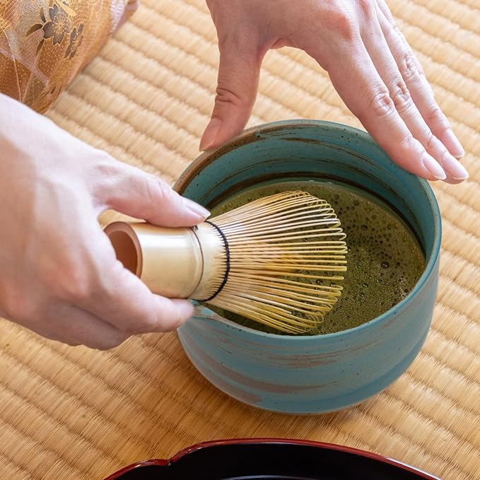 HIBINO Japanese Matcha Set | Matcha Bowl with Spout | Whisk & Holder | Bamboo Scoop & Stainless Sifter | 5-Piece Traditional Matcha Kit | Designed in Japan |「Rustic Teal」