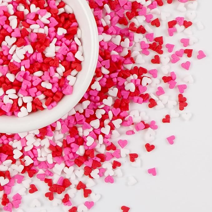 Sweet Mini Heart Sprinkles Sugar, Valentines Love Sprinkles for Cupcake Decorating, 150g/5.29oz Mix Edible White Pink and Red Candy, Cookie, cookie eyeballs, Wedding Party Supplies