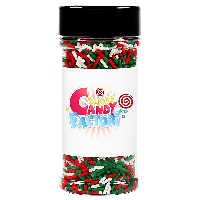 Christmas Holiday Sprinkles Jar - Kosher, 4.5 OZ in Jar - Holiday Jimmies - Red White and Green Xmas Baking Toppings for Cookies, Cakes, Cupcakes