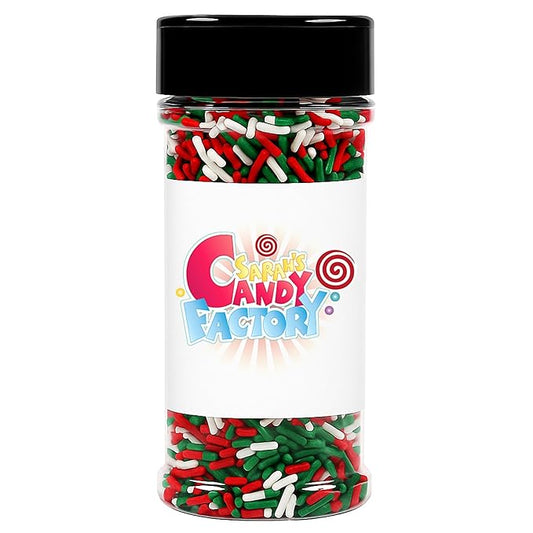 Christmas Holiday Sprinkles Jar - Kosher, 4.5 OZ in Jar - Holiday Jimmies - Red White and Green Xmas Baking Toppings for Cookies, Cakes, Cupcakes