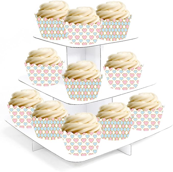 Andaz Press Party Cupcake Wrapper Decorations, Pink and Baby Blue Hearts Harlequin, 24-Pack, Theme Colored Bulk Cake Supplies, Gender Reveal Baby Shower 1st Birthday